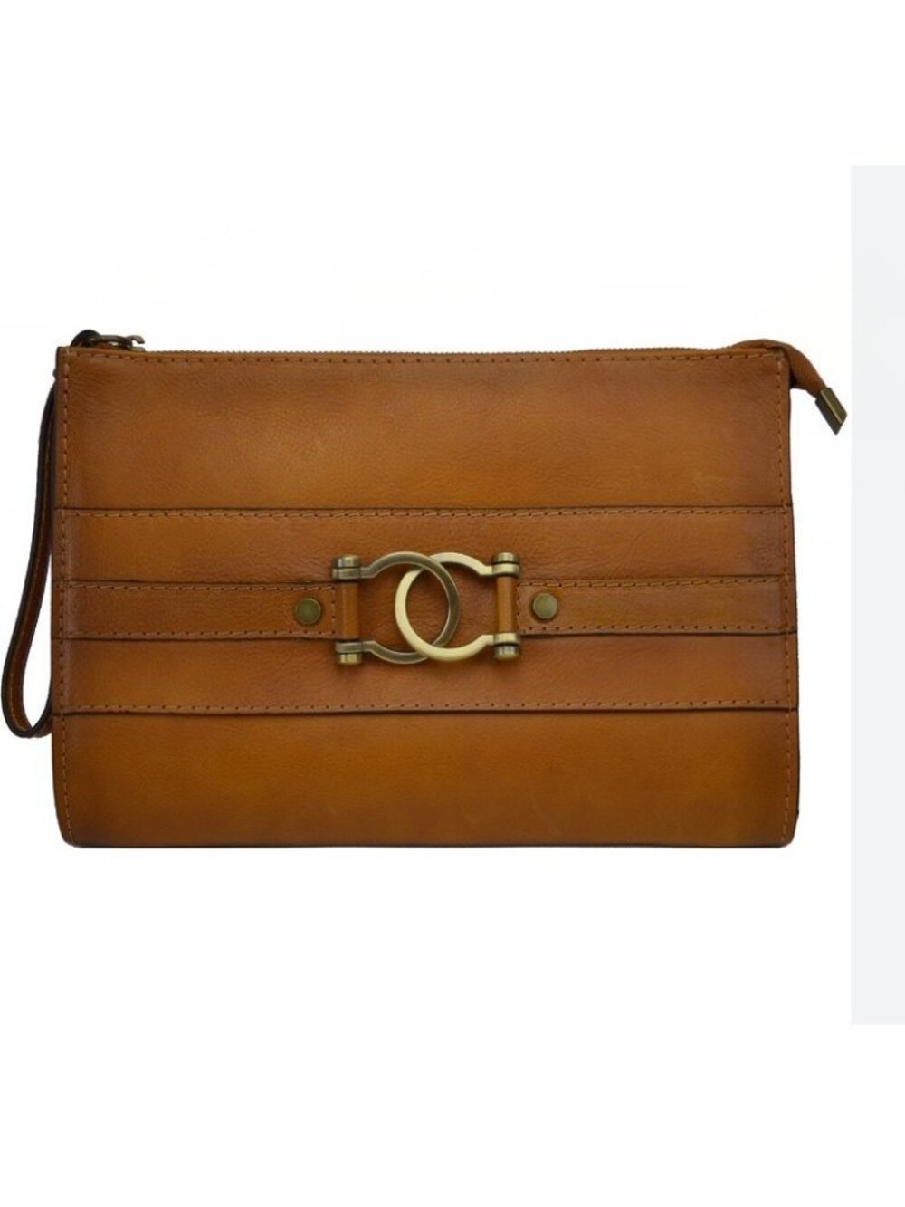 PRATESI Firenze italian leather large clutch pouch wristlet -Whiskey  Tan